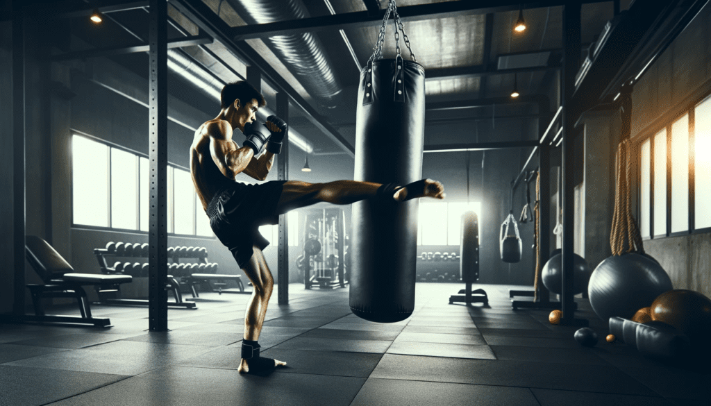 Muay Thai fighter practicing shin
